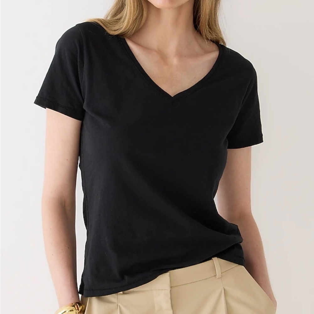 J.Crew Vneck Supima Cotton Short Sleeve Basic Tee In Black Size Small